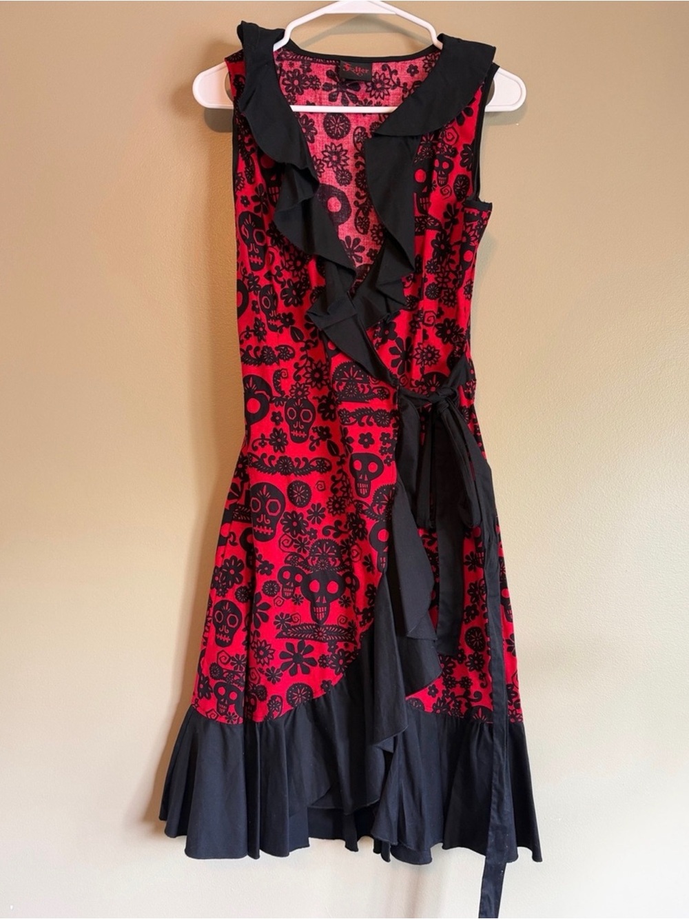 Y2K Folter Mallgoth Sugar Skull Cotton Flutter Wrap Dress